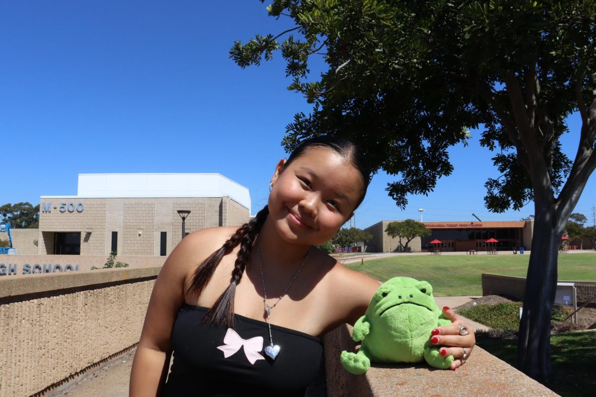 Joy Ma leans on her trusty frog companion, Ricky. He has been by her side throughout her high school journey.