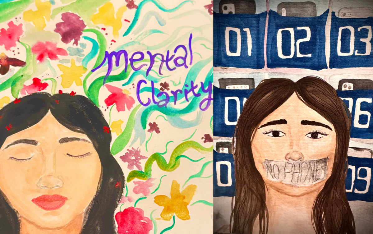 Falconer's Joy Ma and Gabrielle Gonzales share their thoughts on the school's new cell phone policy. Art by Elyse Kim