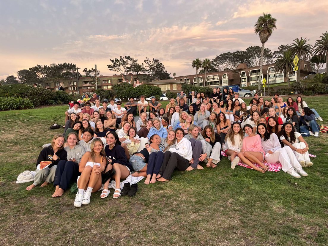 Seniors gather at Powerhouse Park on Aug. 11 to enjoy the sunset. They celebrated the approach of their final year as Falcons with friends. Photo courtesy of Audrey Davidson.