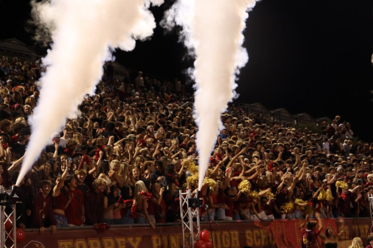 Cardinal Chaos fills up the stands of Ed Burke stadium for the Homecoming game. This game served as the first football home game of the season. 