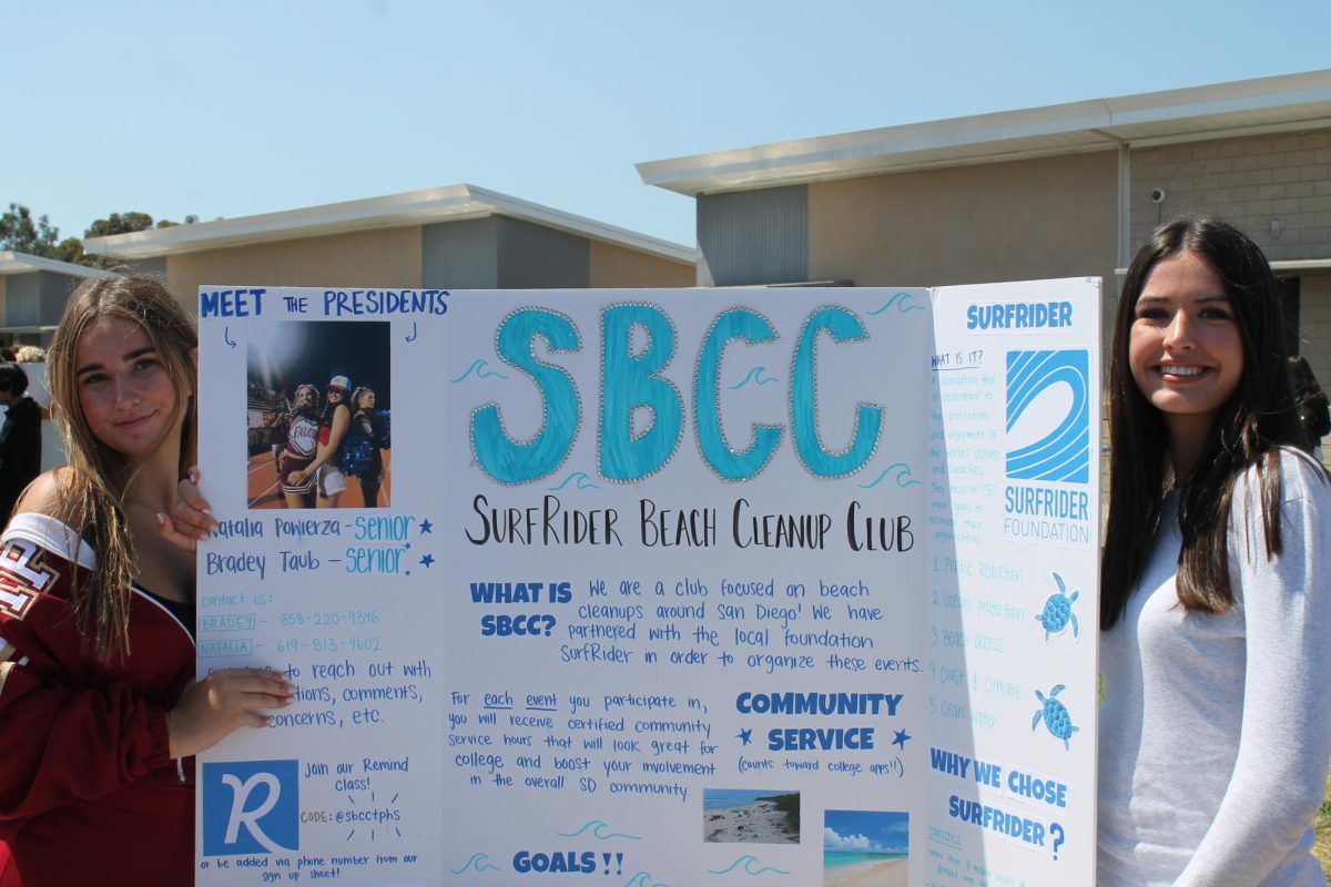 Left to Right: Natalia Powierza (12), Bradey Taub (12). The SBCC club promotes the SurfRider Beach Cleanup Club.