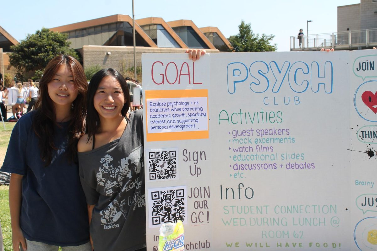 Left to Right: Chloe Kim (10), Baylin Tsai (10). The Psychology Club's goal is to explore and foster interest in psychology.