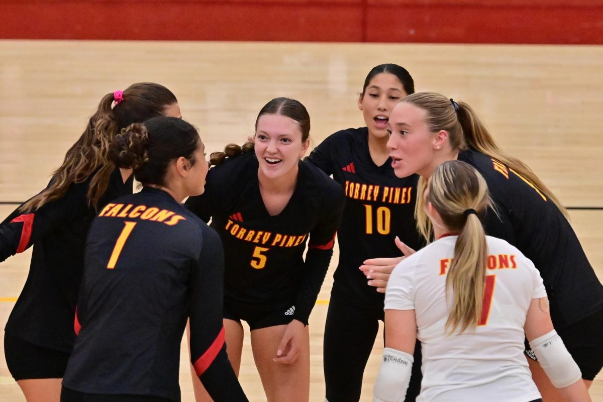 On Sept. 17, varsity girls volleyball starter Emery Gonzales (10), number five, huddles up with her team. Gonzales started playing on varsity when she was a freshman. Photo courtesy of Anna Scipione.