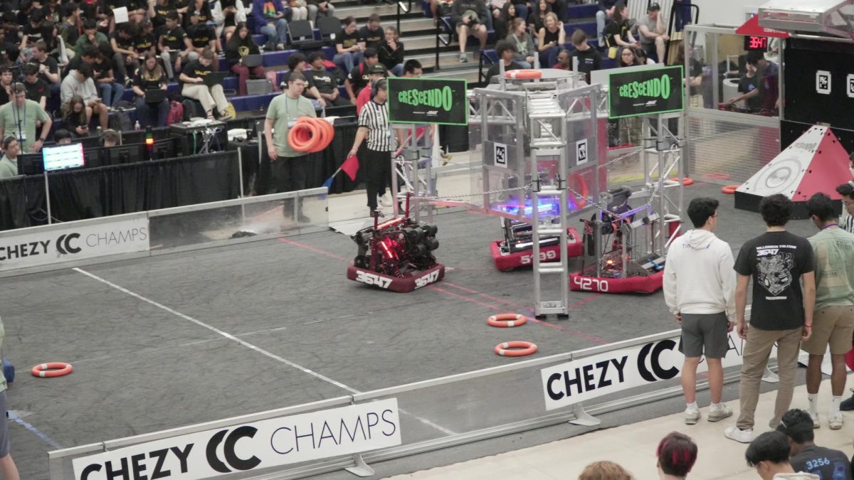 The Millennium Falcons compete in the Chezy Champs robotics competition with their robot, Drippy McCool. The team placed No. 33 out of 43 teams overall. Photo courtesy of Timothy Chang.