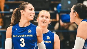 Blaire Fleming, a 6’1” outside hitter,  identifies as a transgender female and plays volleyball for San José State University. SJSU covered up the truth about Fleming's gender until reports surfaced in April. Photo courtesy of San José State University. 