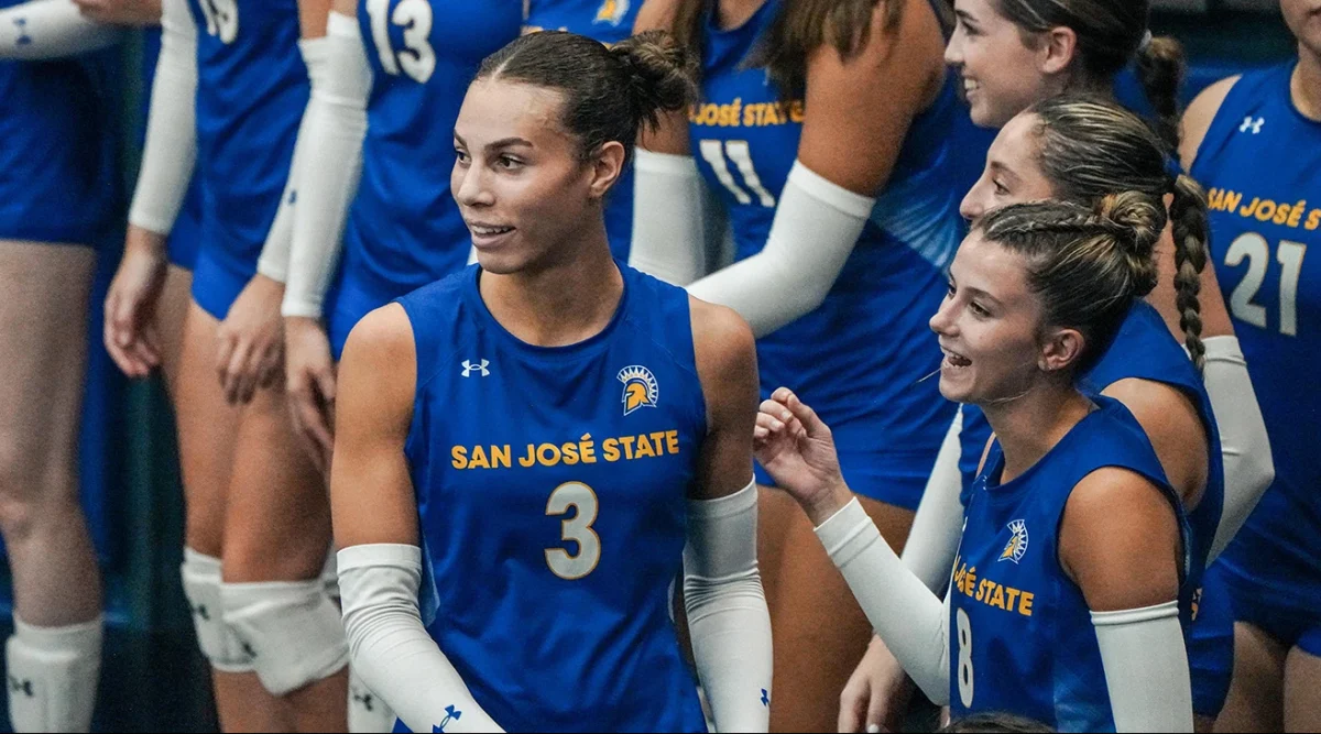 Blaire Fleming, a 6’1” outside hitter,  identifies as a transgender female and plays volleyball for San José State University. SJSU covered up the truth about Fleming's gender until reports surfaced in April. Photo courtesy of San José State University through Creative Commons.