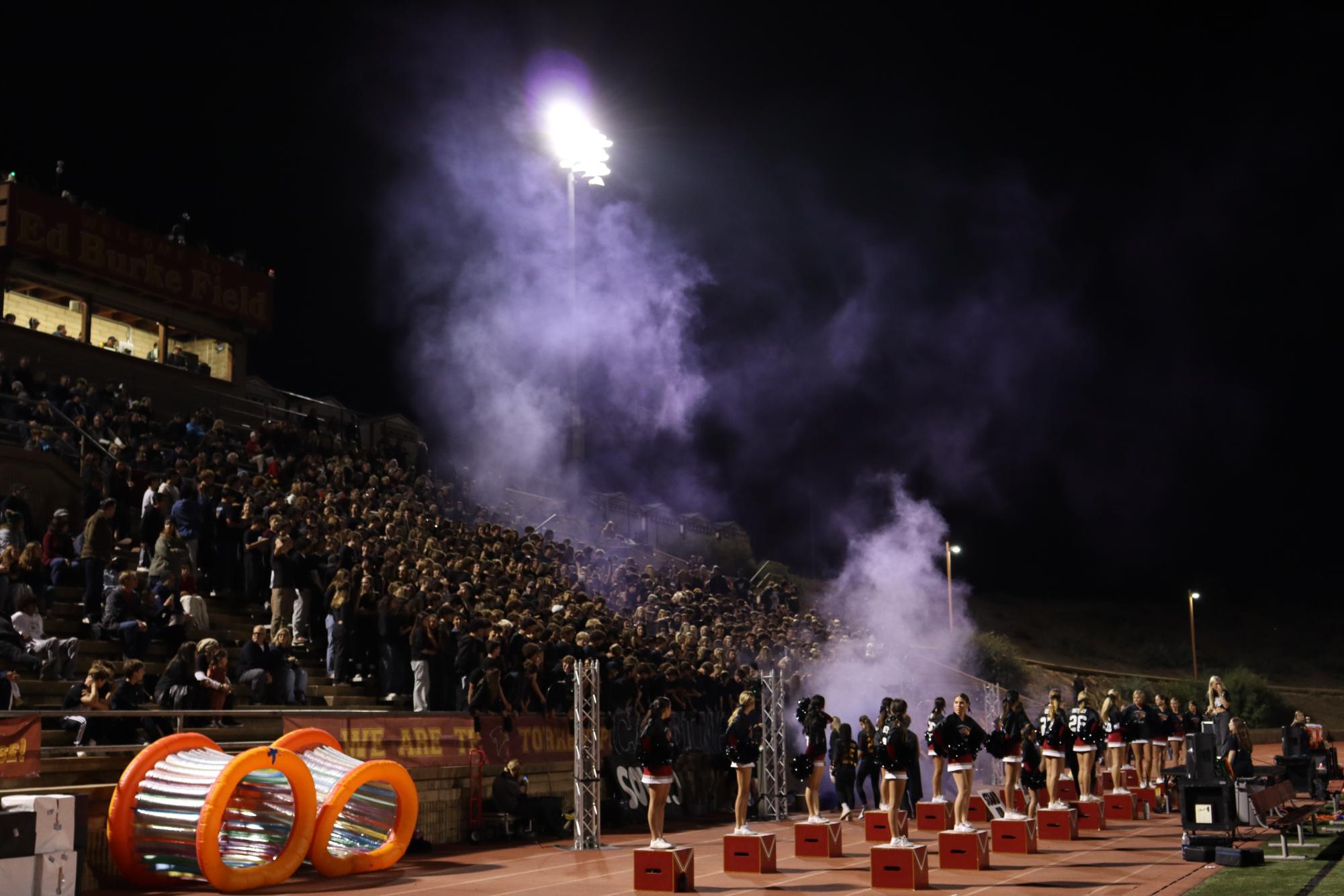 The varsity football team (4-6) lines up for a play against La Costa Canyon High School (10-0). The Falcons fell to their long standing rivals, the Mavericks, on Friday night with a final score of 28-0. 