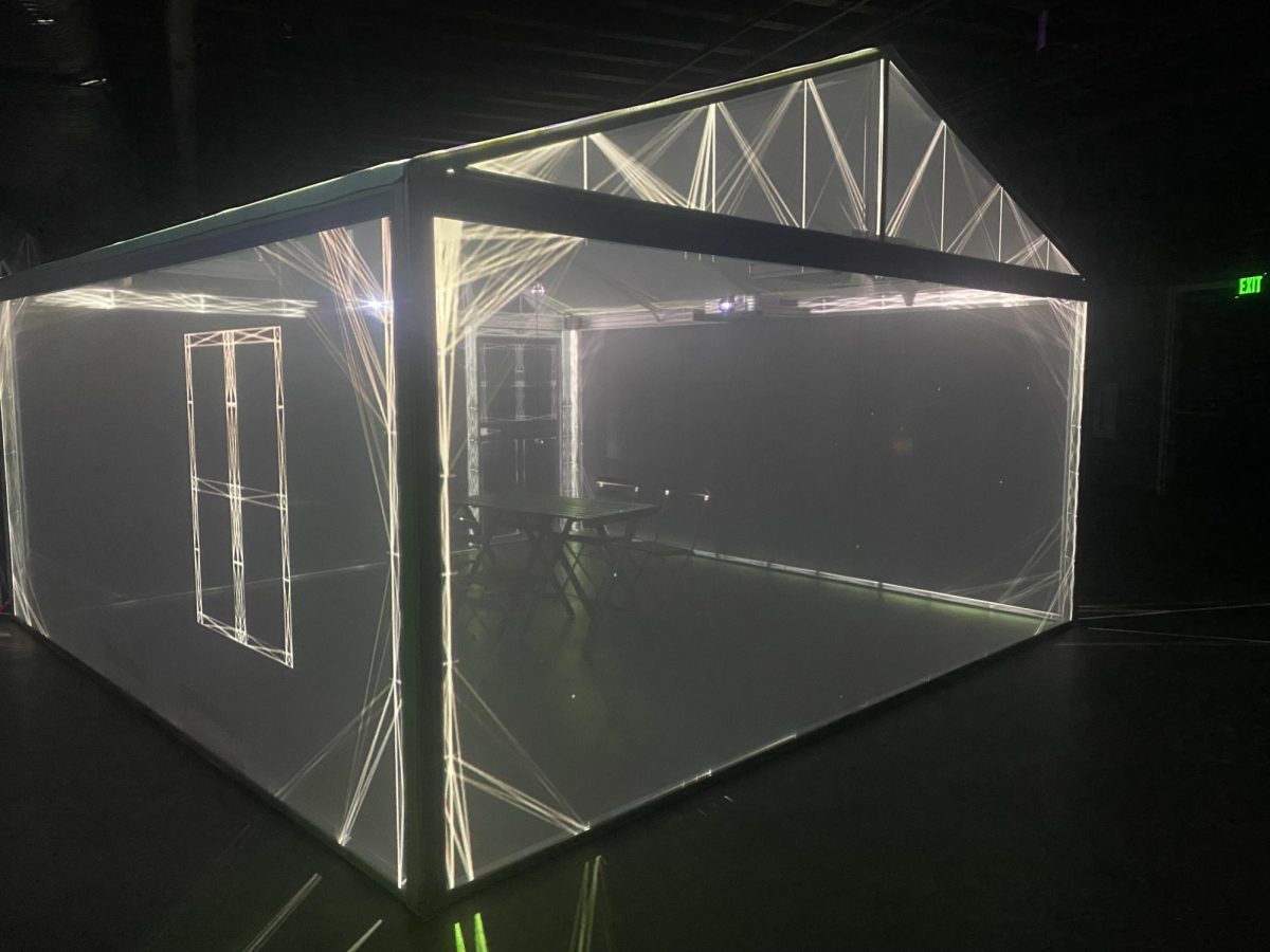 The INSIDEOUT exhibit, a 360 degree immersive video, light and sound theater by artist Leigh Sachwitz, portrays the feeling of shelter during a thunderstorm. The museum was founded to create immersive and interactive art experiences.