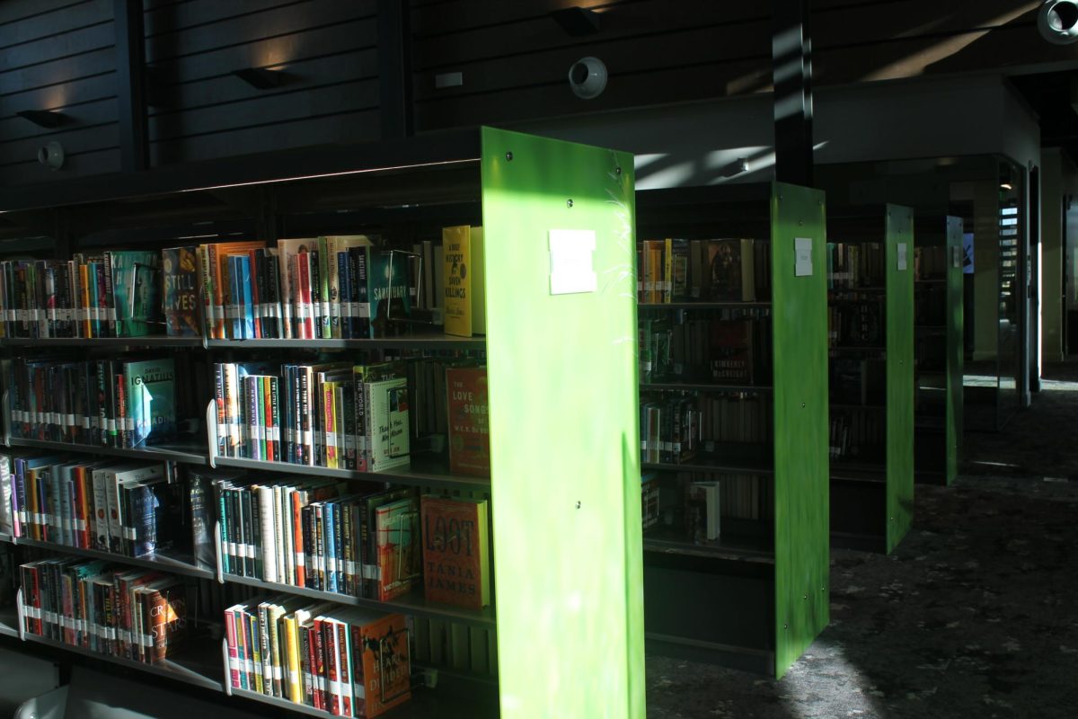 The library offers a large collection of books. The interior of the library consisted of wood and a central color of green. 