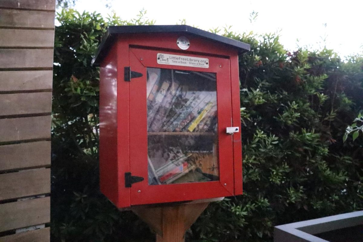 A Little Free Library, located near Dot Cafe,   welcomes community members with the "take a book, share a book" catchphrase. Owners set up their libraries through the Little Free Library nonprofit organization.