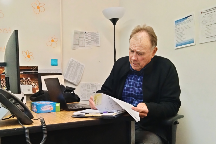 Speech and language pathologist, Brian Bobyak, takes notes and prepares lesson plans. Last year, Bobyak worked in speech therapy at San Dieguito Academy. 