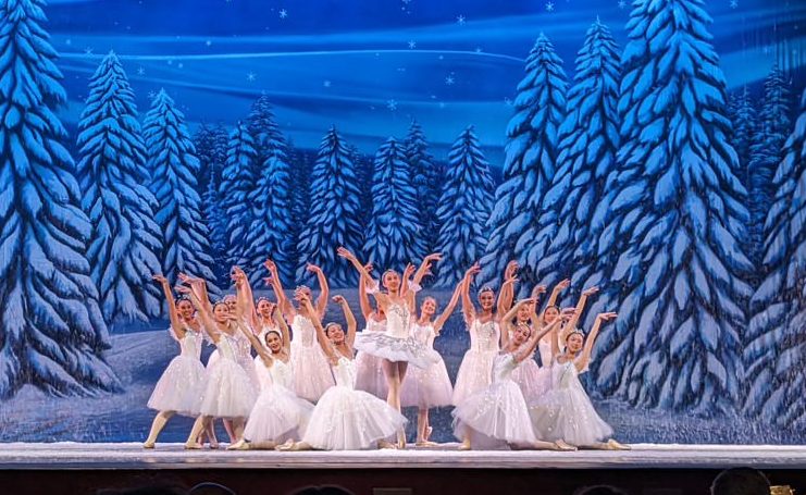 Annie Feng (10) (center) and Snow corps pose in the finale of 'Waltz of the Snowflakes.' The dance was sharp and fast-paced, compared to slower ones like 'Waltz of the Flowers.'