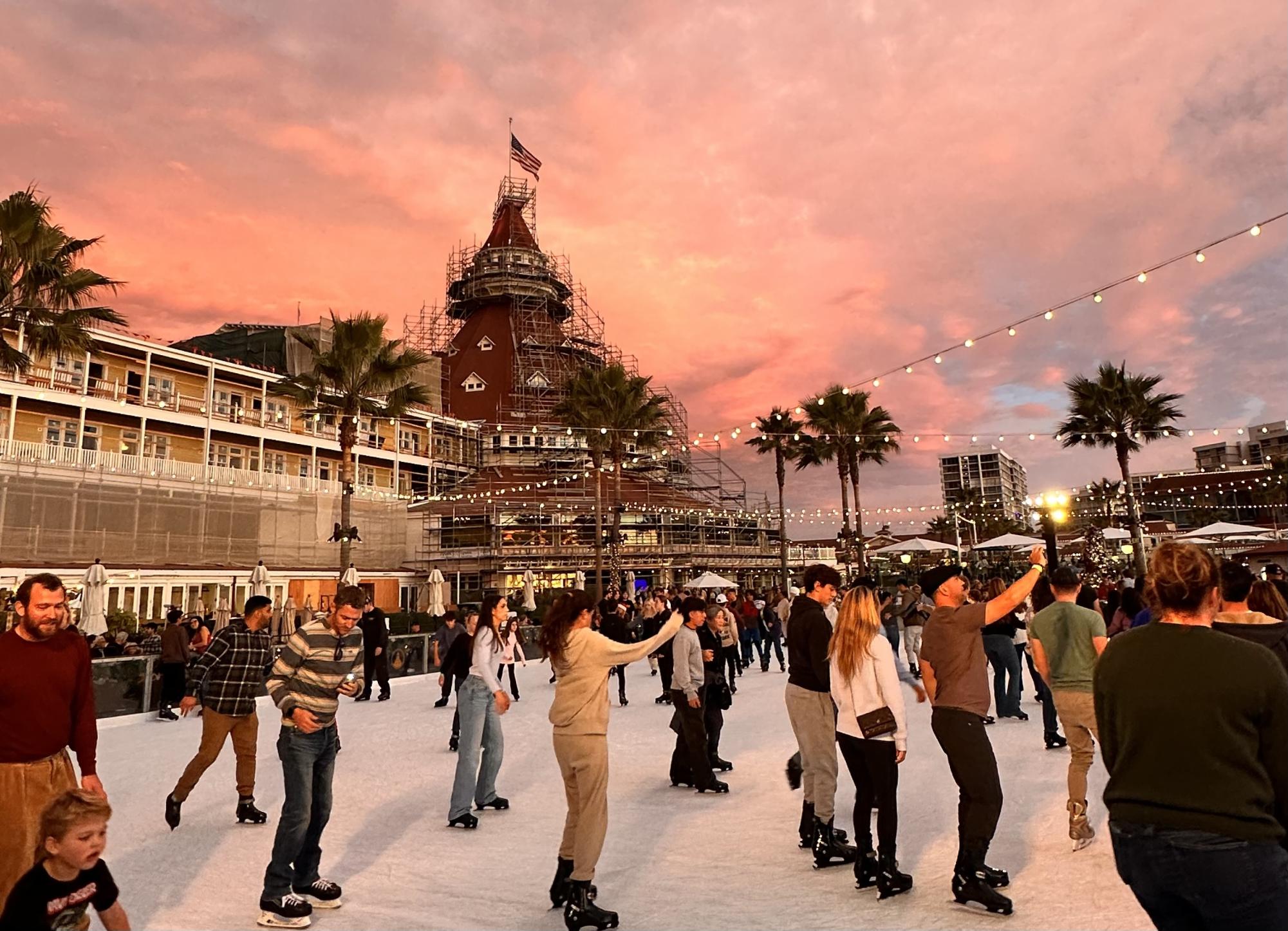 Hotel del Coronado hosts an outdoor, 'Skating by the Sea' event from Nov. 21 to Jan. 5 facing the beach. General admission was $40, and the rink schedule varies based on times and dates.