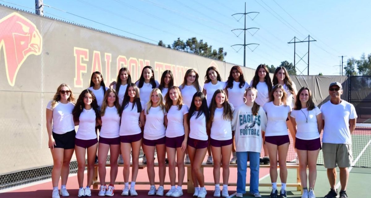 Top row (Left to right): Chloe Kappes (9), Nicole Simon (12), Emilia Caballero (12), Ava DeSanti (12), Soraya Siry (12), Danielle Cohen (10), Elle Eisenbeis (11), Coco Wehrli (10) and Angie Sun (10).

Bottom row (Left to right): Giuliana Ponomarev (9), Ruby Resch (10), Bradey Taub (12), Ella Burchell (11), Alden Mubarak (12), Tessa Koff (9), Jordan Stack (9), Rainey Keegan (12), Elizabeth Conover (12), Elise Minyard (12) and Don Chu.

The varsity girls tennis team poses after their 2024 season. The team finished with a record of 8-8.  Photo courtesy Ella Burchell. 