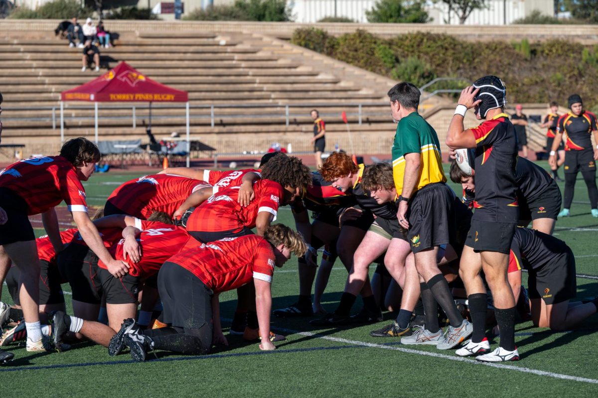 The Falcons Rugby Club lines up for the next play. During the 2023 season, the team won the All-American state championship. Photo courtesy of James Curtis.