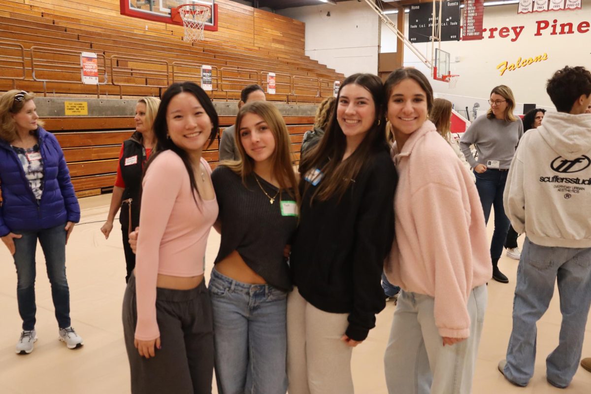 Students pose for a photo at Challenge Day. The event took place from Jan. 27 to 30. Left to right: Yiqing Gao (10), Tali Finley (10), Bellina Tricarico (10) and Yasmin Dowlat (10).