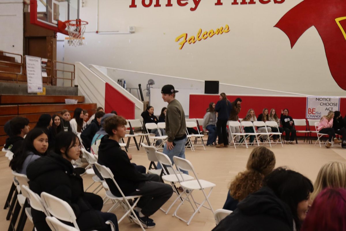 Students fill in the gymnasium, waiting for activities to start. The Challenge Day Program, a nonprofit organization, started in 1987 and has made its way into various schools nationwide and around the world, including the school. 