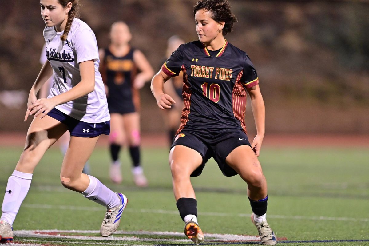 Sophia Bastidos (11) scans the field, moving quickly on her feet. Bastidos, or 'Dos' to her teammates, was named the January female Athlete of the Month. Photo courtesy of Anna Scipione.