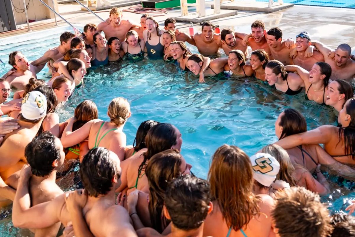 Surrounded by laughter and energy, the California Polytechnic State University, San Luis Obispo swim and diving team radiates pure joy, celebrating their accomplishments. On March 7, the Mustangs cut the men’s and women’s swimming and diving teams, effective immediately. Photo courtesy of Eyasu B.