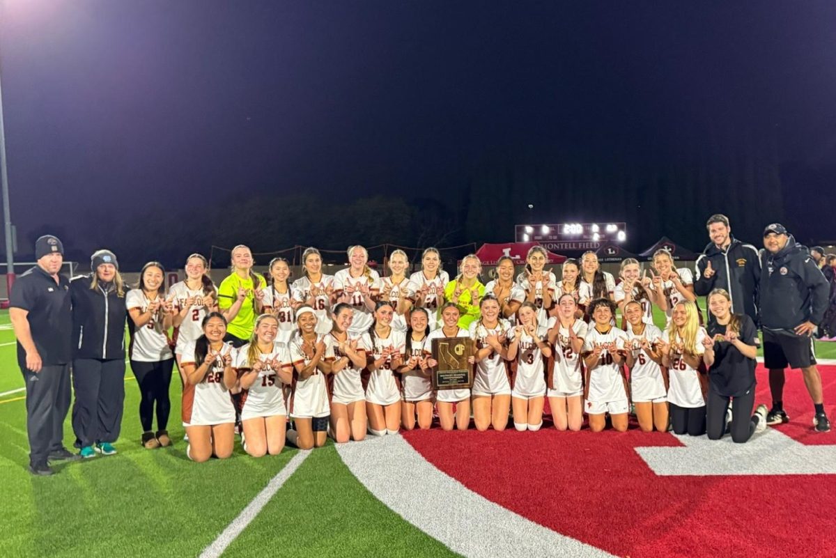 The varsity girls soccer team (17-5) holds up 'W's' as they are crowned Division II CIF State Champions. They beat Orange Lutheran High School (13-6-1) 1-0 on March 8. Top left to right: Martyn Hansford, Pamela Kalinoski, Makaylah Gerling (12), Isabella Forrester (9), Madison Harrell (11), Sami Huyghe (11), Lauren Golafshan (10), Annika Pallia (12), Kate Bezdek (12), Coral Diaz (12), Lauren Johnson (11), Gianna Cho (11), Kasey Suhar (9), Jaslyn Cumberland (10), Nami Walsh (10), Alexa Avila (11), Resse Rogowski (9), Matthew Rosendo and Jay Romo. Bottom left to right: Kylie Okumara (11), Claire Thompson (12), McKenzie Brown (10), Lila Wagner (11), Edra Bello (12), Ashley O'Regan (12), Sydney Henderek (12), Ava Guimond (9), Brooklyn Schwartzberg (9), Kate Conway (10), Sophia Bastidos (11), Maya Washington (11), Alexandra David (12) and Natalie Cohen (11). Photo courtesy of Makaylah Gerling. 