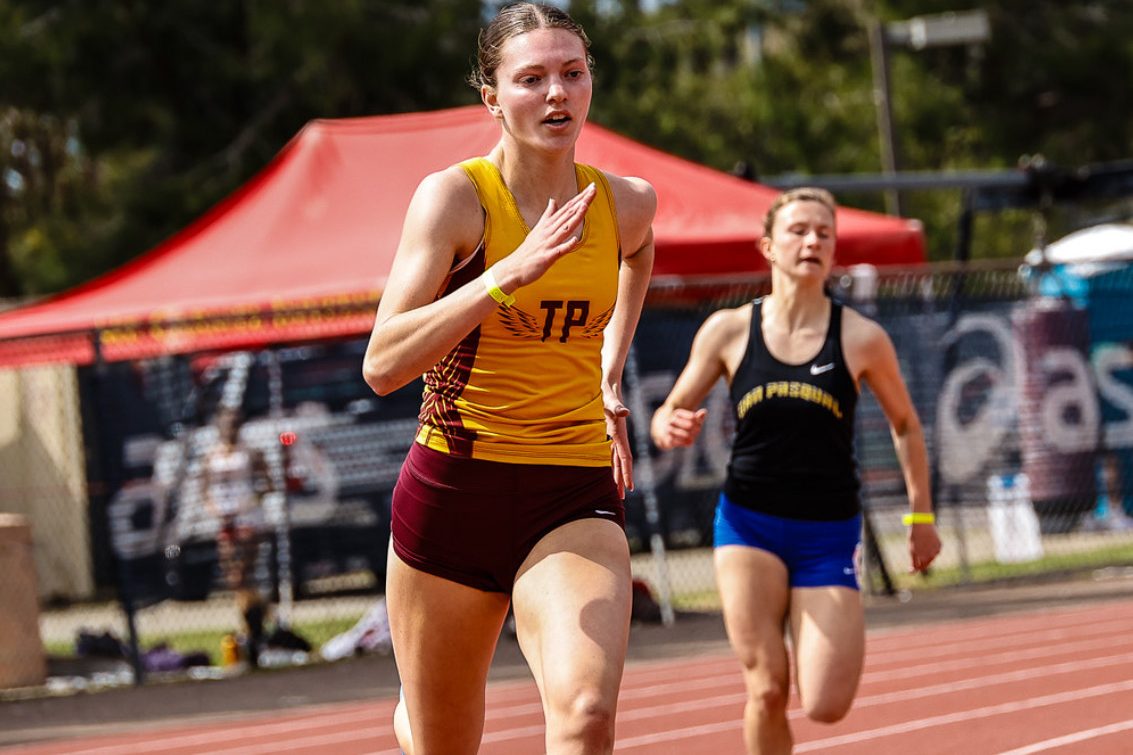 Emery Gonzales (10) sprints ahead, finishing off her race. Gonzales was named Aprils female Athlete of the Month. Photo courtesy of Emery Gonzales. 