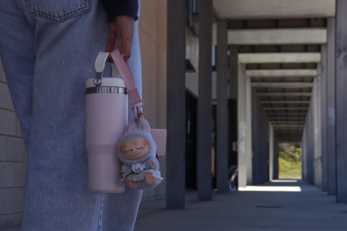 A student carries a Labubu keychain as they walk to class. Labubu originated as a character from Kasing Lung's series, 'The Monsters,' and were sold as Pop Mart toys beginning in 2019. 