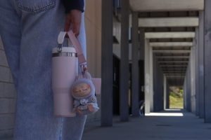 A student carries a Labubu keychain as they walk to class. Labubu originated as a character from Kasing Lung's series, 'The Monsters,' and were sold as Pop Mart toys beginning in 2019. 