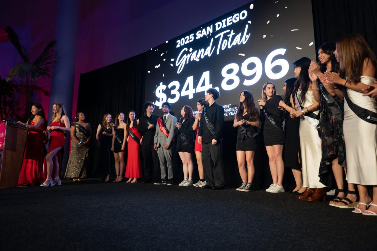 Total funds from the 2025 Student Visionaries of the Year program in San Diego are unveiled at the grand finale. In total, students raised $344,896. Photo courtesy of Blood Cancer United.