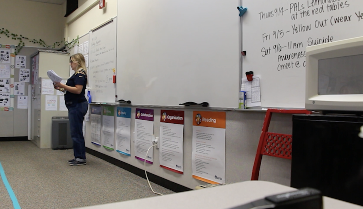 New teacher, Sandra Geminiani teaches English, theatre and AVID. She was previously a teacher at Carmel Valley Middle School. Photo courtesy of Ceili McNichols. 