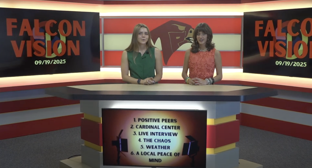 Catalina Baraya and Katerina Wietfeldt anchor this weeks show. The show aired during 2nd period. Photo courtesy of Kyle Busby. 
