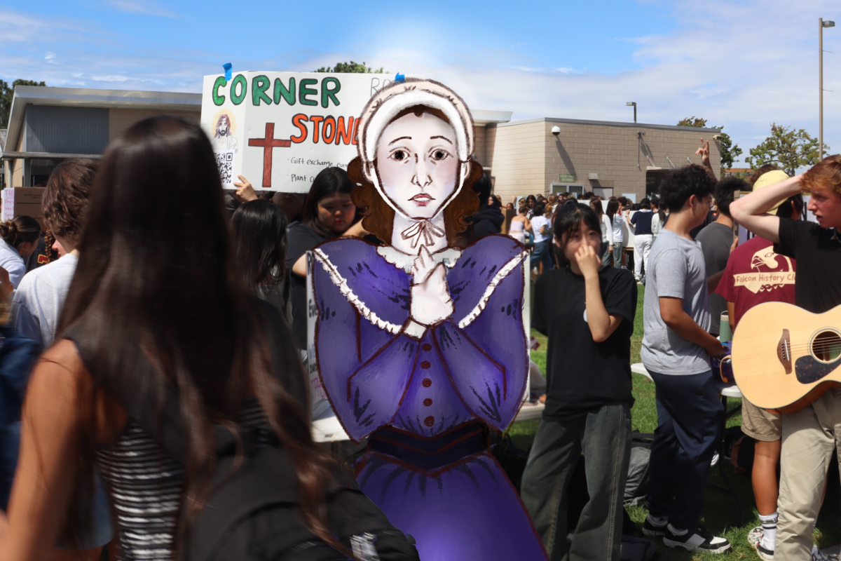 A Victorian child stands in the crowd on the school's West Quad. The child fainted at the sight of students' fashion choices and the cacophonous noise. 