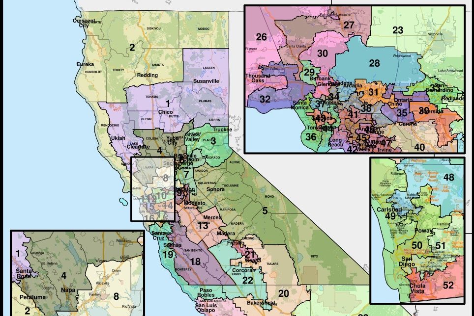 This is a map of the proposed redistricting that people are voting upon. Voting yes for Prop 50 would be voting yes for this redistricting. Photo curtesy of Creative Commons.
