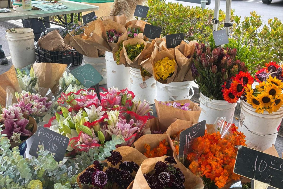 Flowers are displayed for sale at the Rancho Santa Fe Farmers Market, which takes place weekly on Sundays. Other items available at the market included produce, pastries and crafts.
