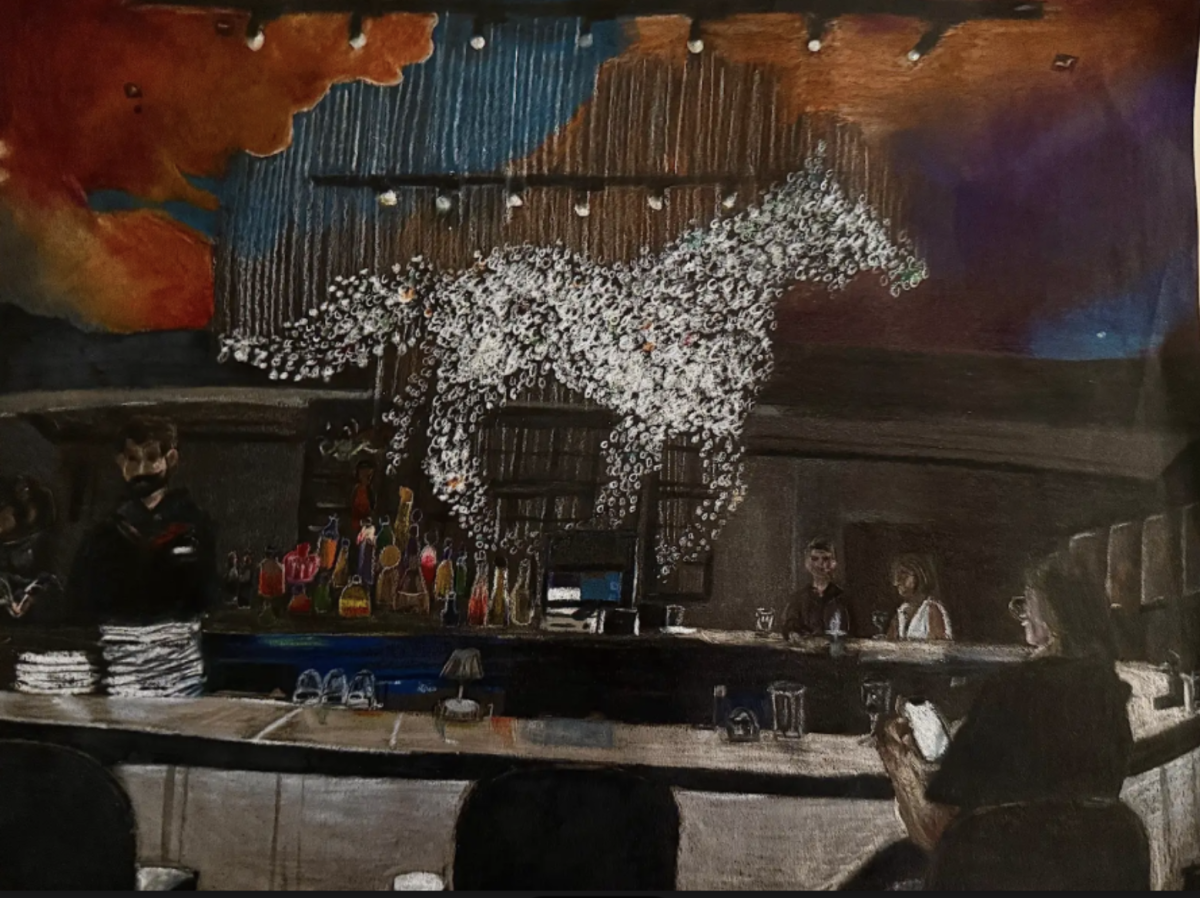 Ryder Hurtado (12) depicts an unique horse shaped chandelier he encountered at a restaurant in Texas. The students had free interpretations of the prompt and could use any mediums they wished. Photo courtesy of Katie O'Brien.