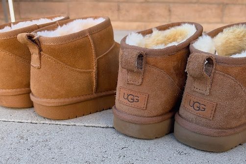 UGG boots and their knockoffs sit side by side. They were compared for price, comfort and durability.
