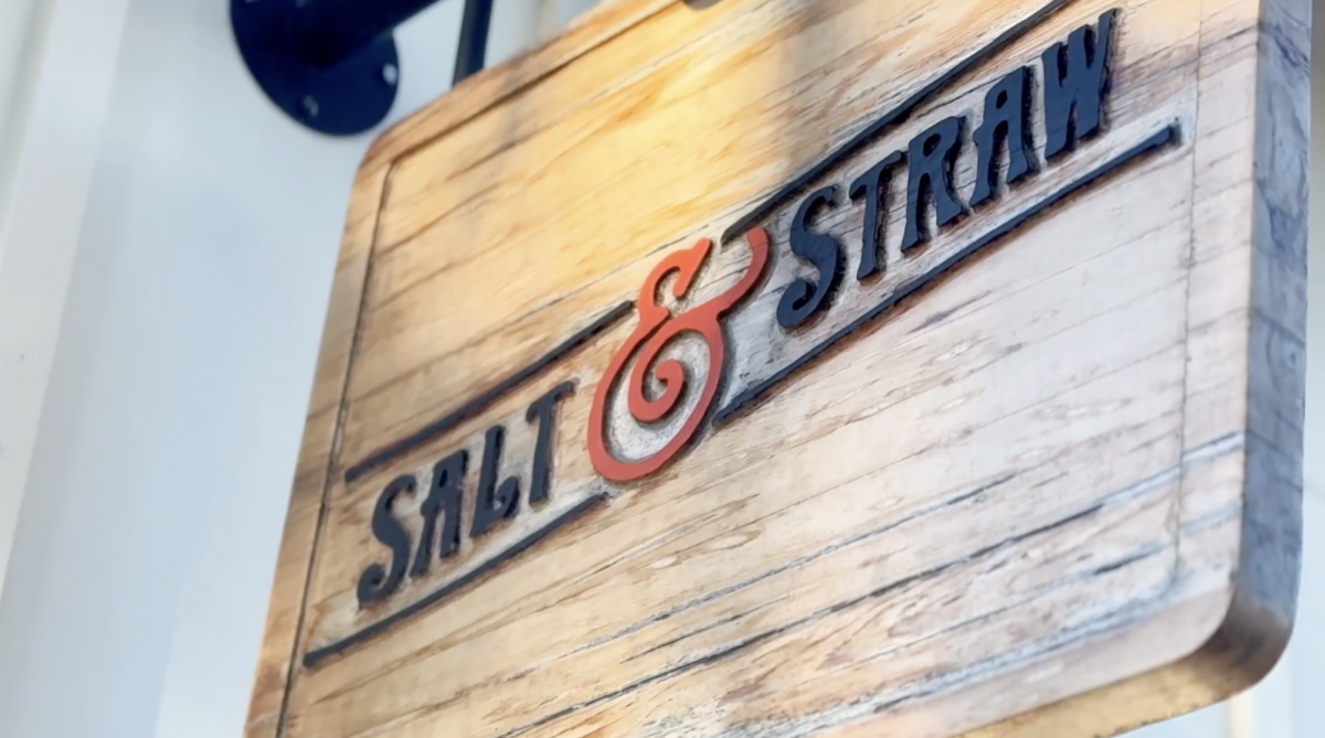 The Salt & Straw sign hangs outside the store in One Paseo. Reporters reviewed new flavors. Photo courtesy of Cade Barber. 