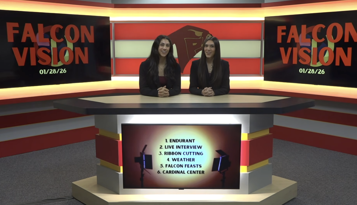 Karina Shukla and Jamie Crowley anchor the show. This show aired during student connection time on Wednesday. Photo courtesy of Bailey Dotters. 