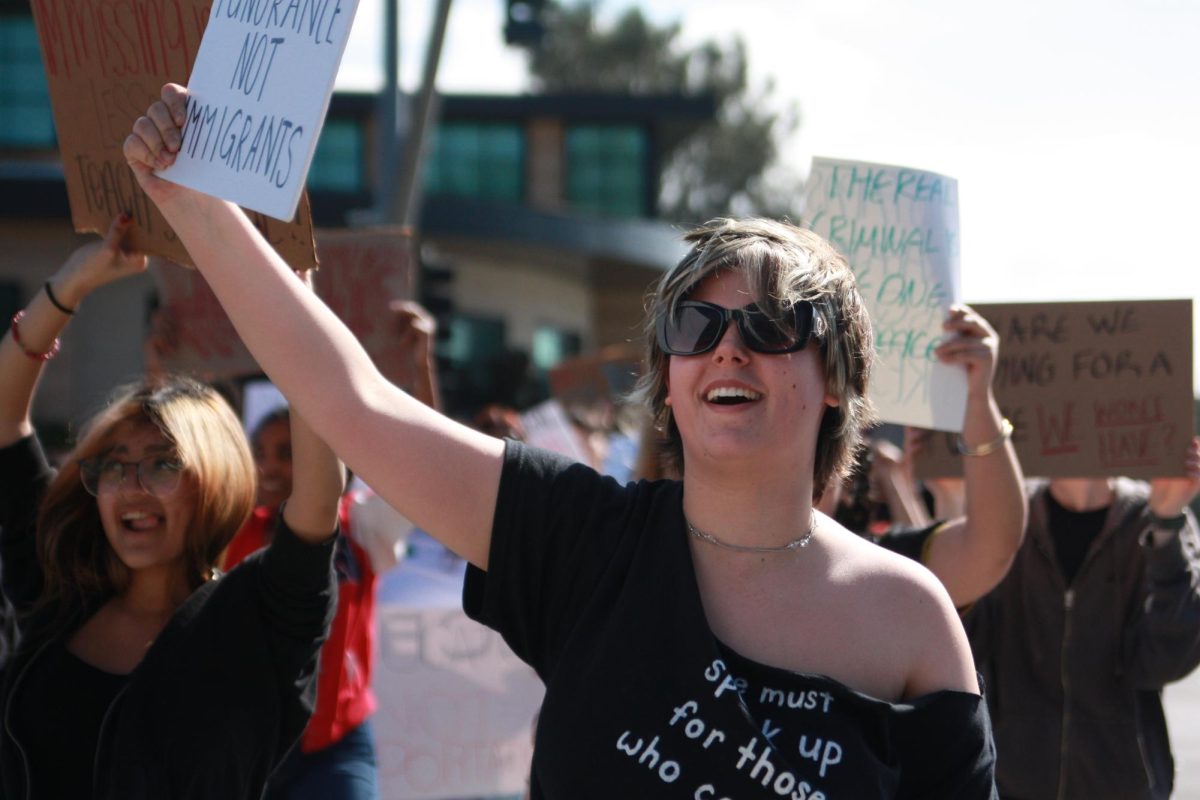 Syd Roenfeldt (11) holds up a sign at this school's walkout. It was held on Feb. 6.