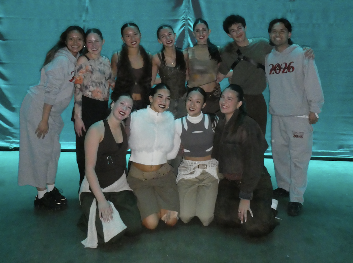 Dancers from the school who attended the West Coast Elite Nationals competition gather together for a group photo. The dancers felt proud of their performances, and experienced success on stage along with their teammates.  Photo Courtesy of Shea Faassen (12).