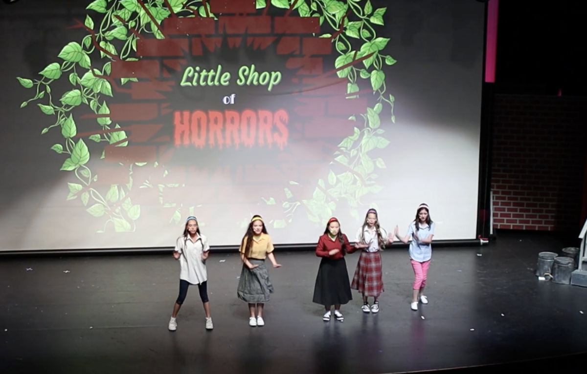 Actors dance on stage during the school play. 'Little Shop of Horrors' was performed two weekends in a row in the Performing Arts Center. Photo courtesy of Layla Smith. 