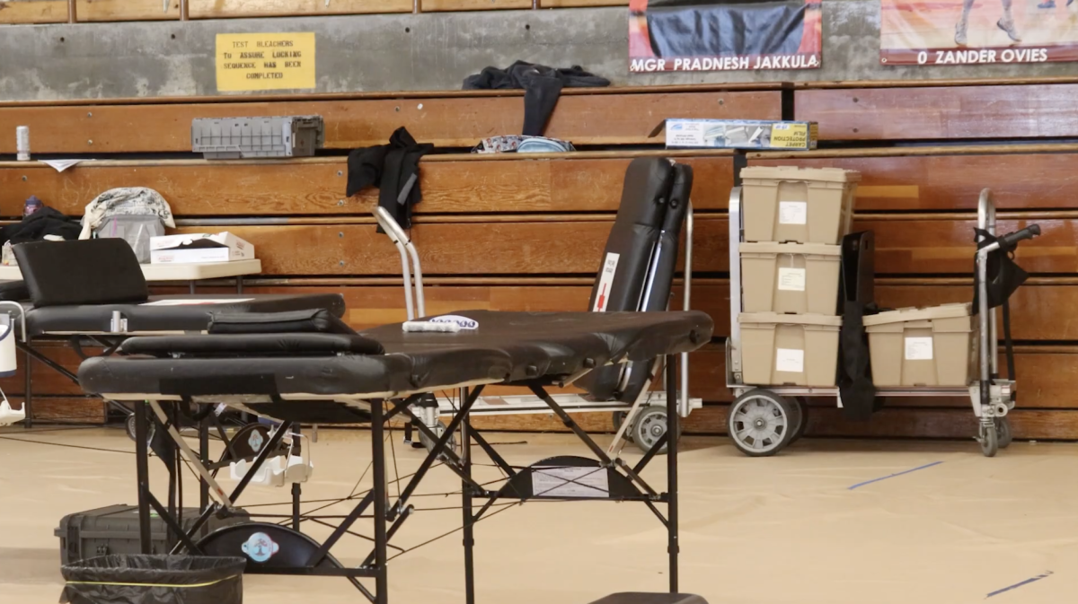 Chairs and beds sit in the gym for the blood drive. The blood drive took place on March 11. Photo courtesy of Layla Smith. 