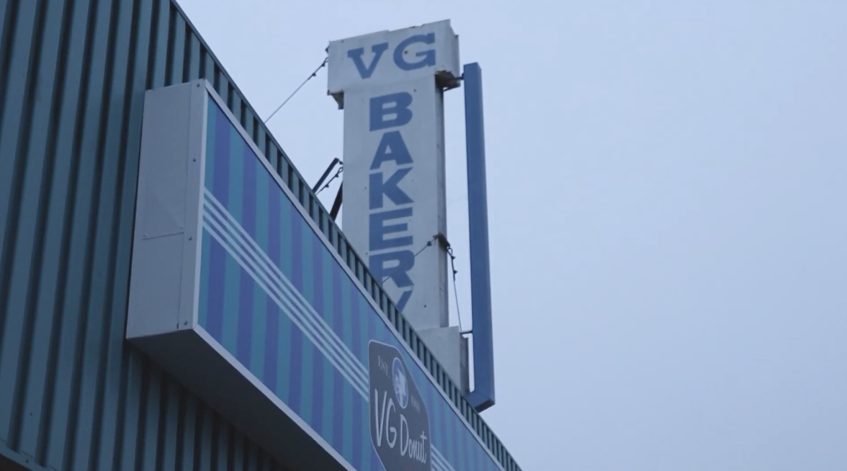 The outside of VG Donuts showcases its well-known signage. The shop opened in 1969. Photo courtesy of Portia Perry. 