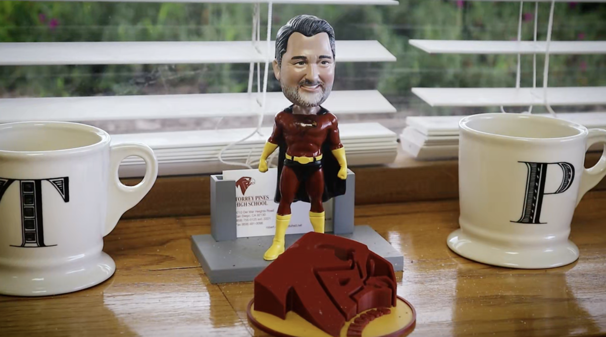 A bobble head of Coppo sits on Principal Rob Coppo's desk in his office. Coppo started as principal 11 years ago. Photo courtesy of Chase Clabo. 