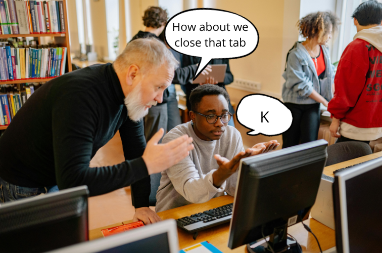 A teacher tells a student to close his game. Some students used complex loopholes to access unblocked games on their Chromebook. 