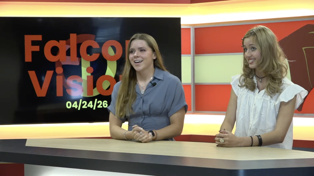 Katerina Wietfeldt and Catalina Baraya host this week's show. The show took place during second period. Photo courtesy of Chase Clabo. 