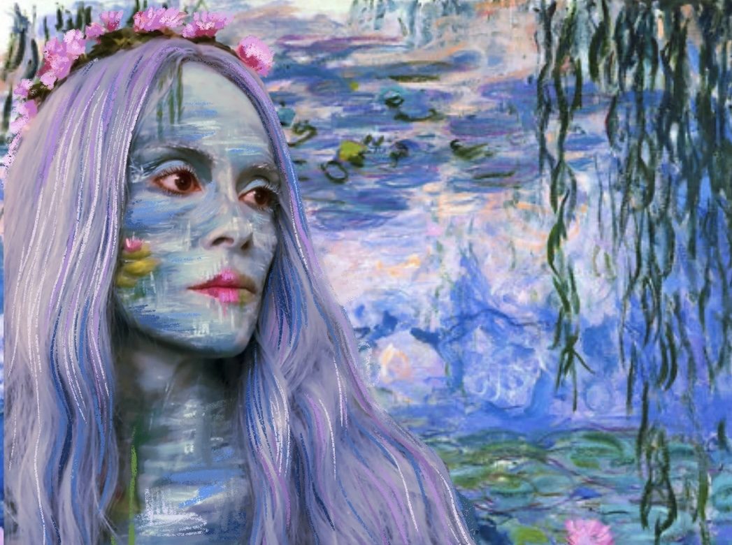 AP 2-D Art & Design and Drawing & Design teacher Katie O’Brien paints herself as Monet's "Water Lilies." She combined photographs of herself in makeup with her artwork. Photo courtesy of Katie O'Brien