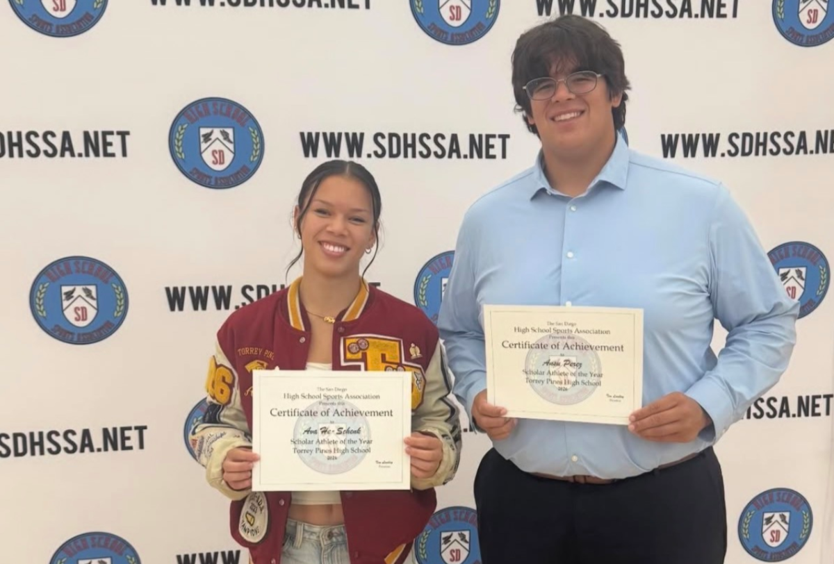 The school honors Ava He-Schenk (12) and Ansu Perez (12) with the scholar-athlete award, which awards two student-athletes holding a grade point average (GPA) of at least 3.5 while participating in various sports. Perez played varsity football, wrestling and track and field for shot put and discus, while He-Schenk was a captain of varsity stunt cheer, competition cheer and part of varsity sideline cheer and track and field. Photo courtesy of Scott Perez.