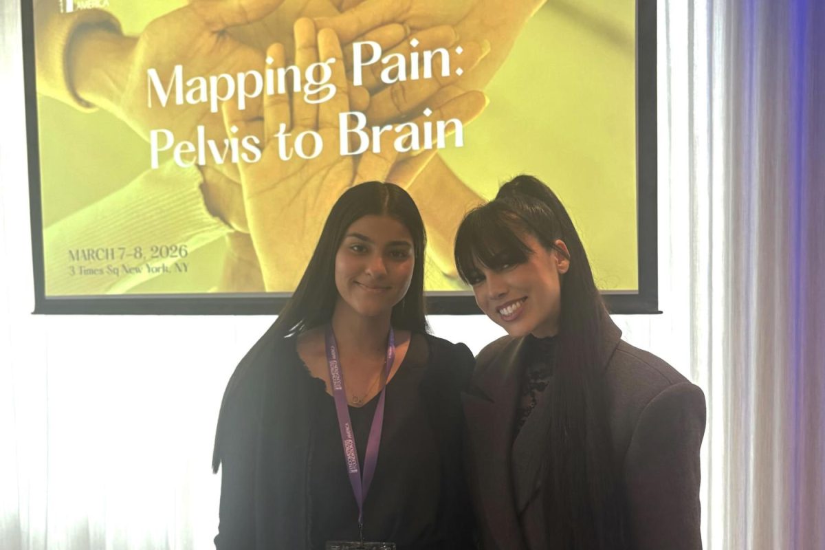 Adriana Adatiya (11) poses with Dr. Autumn Weimann, founder of Bangin Hair. In early March, Adatiya attended the Endometriosis 2026: A Nerve-centric Disease medical conference in New York City, which brought together leading experts to bridge advanced neuroscience with advanced endometriosis surgery. Photo courtesy of Adriana Adatiya.